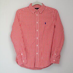 Ralph Lauren Boys Red Gingham Button Down Shirt Size L (14–16)